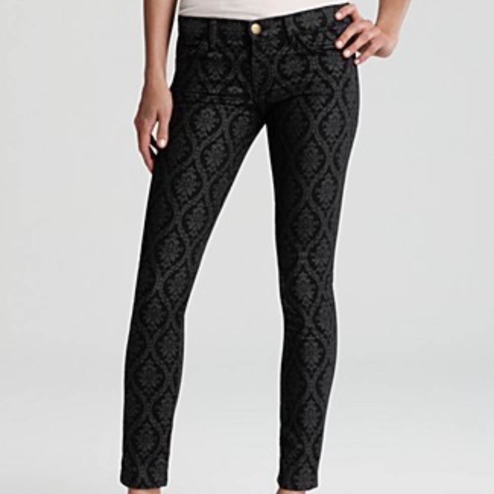 Current/Elliott Black Brocade Ankle Skinny Jean